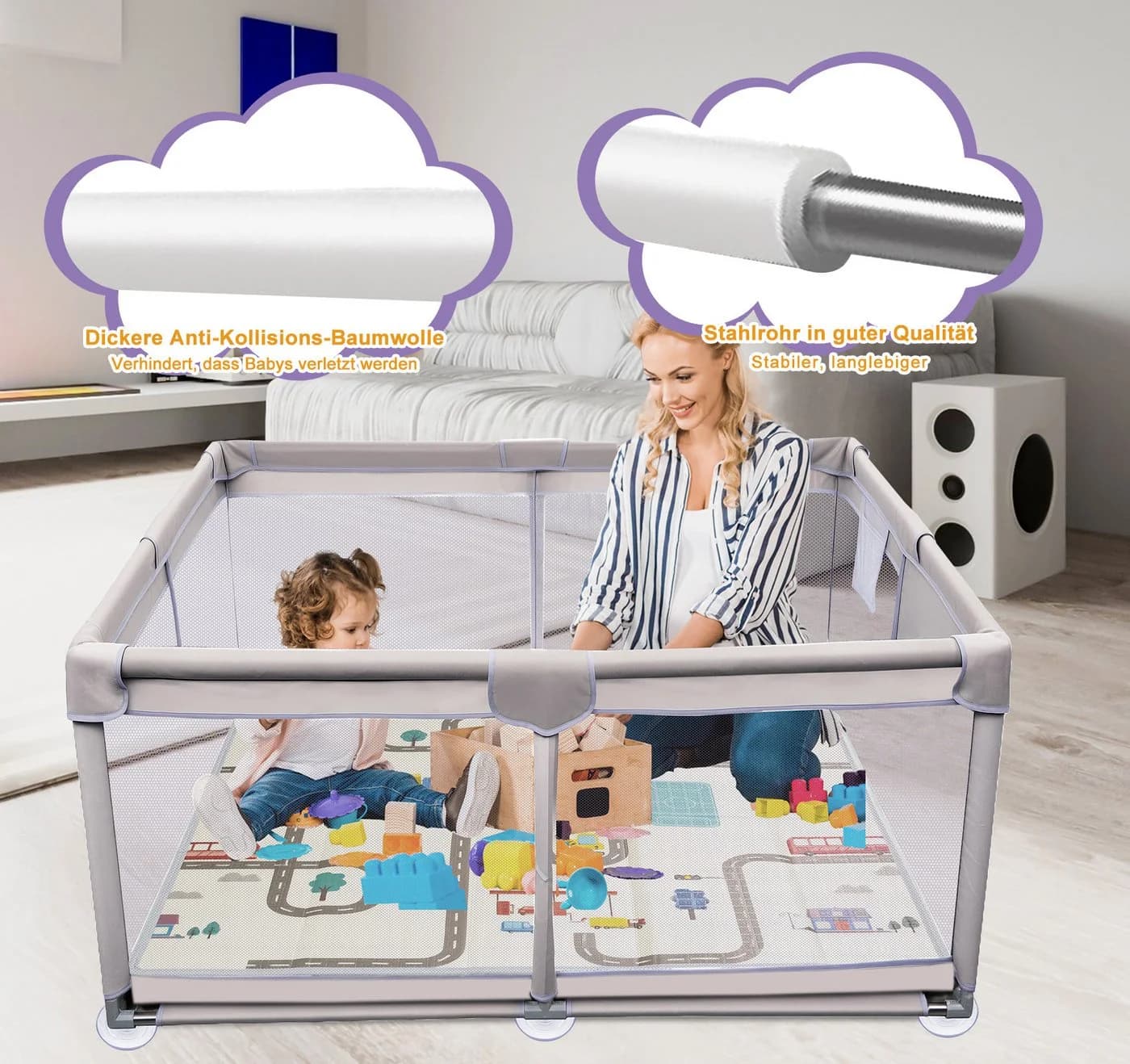 ElitVita Laufgitter Laufstall Baby Bunt mit Spielmatte - Bild 4