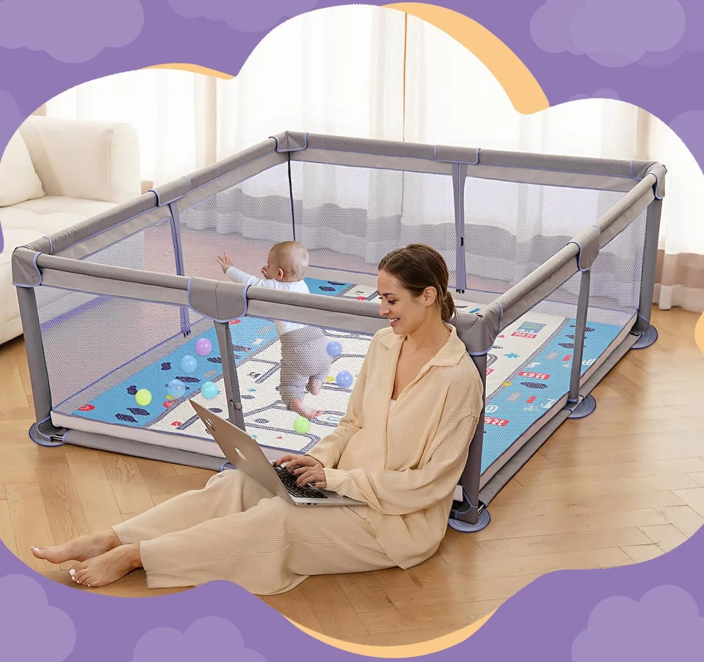 ElitVita Laufgitter Laufstall Baby Bunt mit Spielmatte - Bild 5