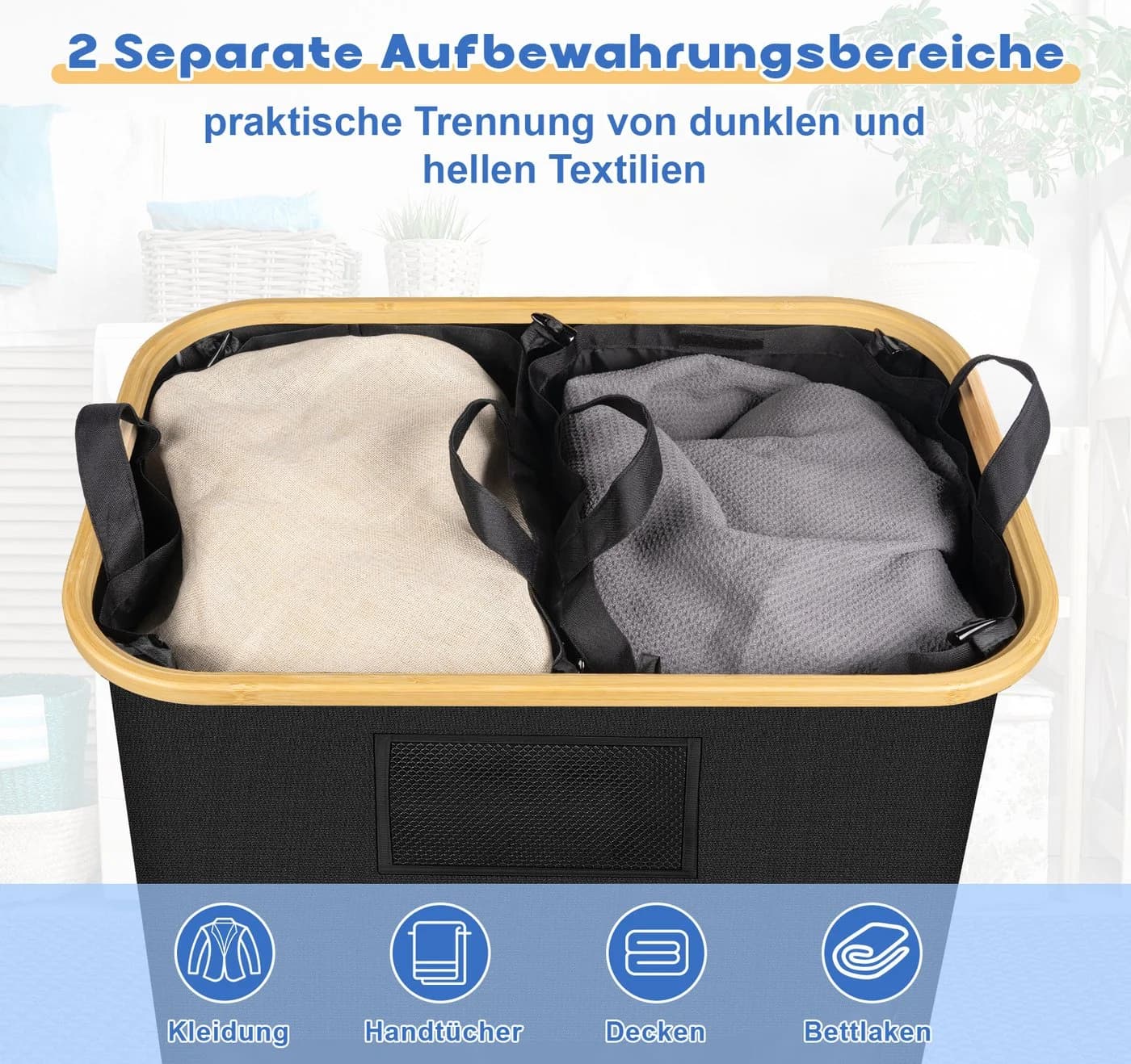 ElitVita Wäschebox 150L Schwarz Faltbar mit 2 Wäschesäcken - Bild 4