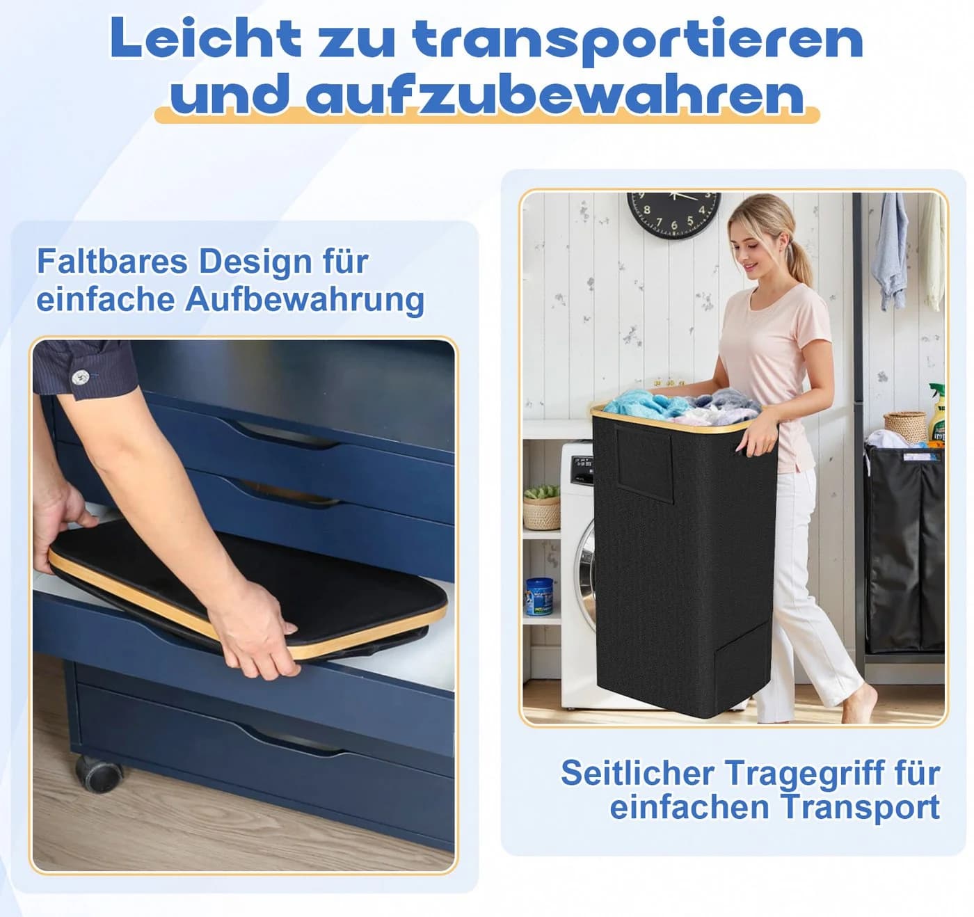 ElitVita Wäschebox 150L Schwarz Faltbar mit 2 Wäschesäcken - Bild 5