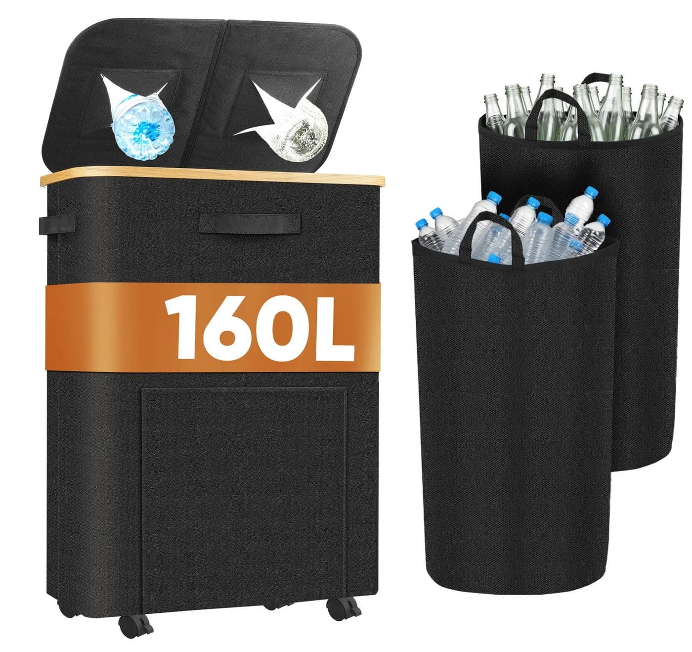 ElitVita Flaschensammler 160L Schwarz 2 Fächer mit Rollen - Bild 2