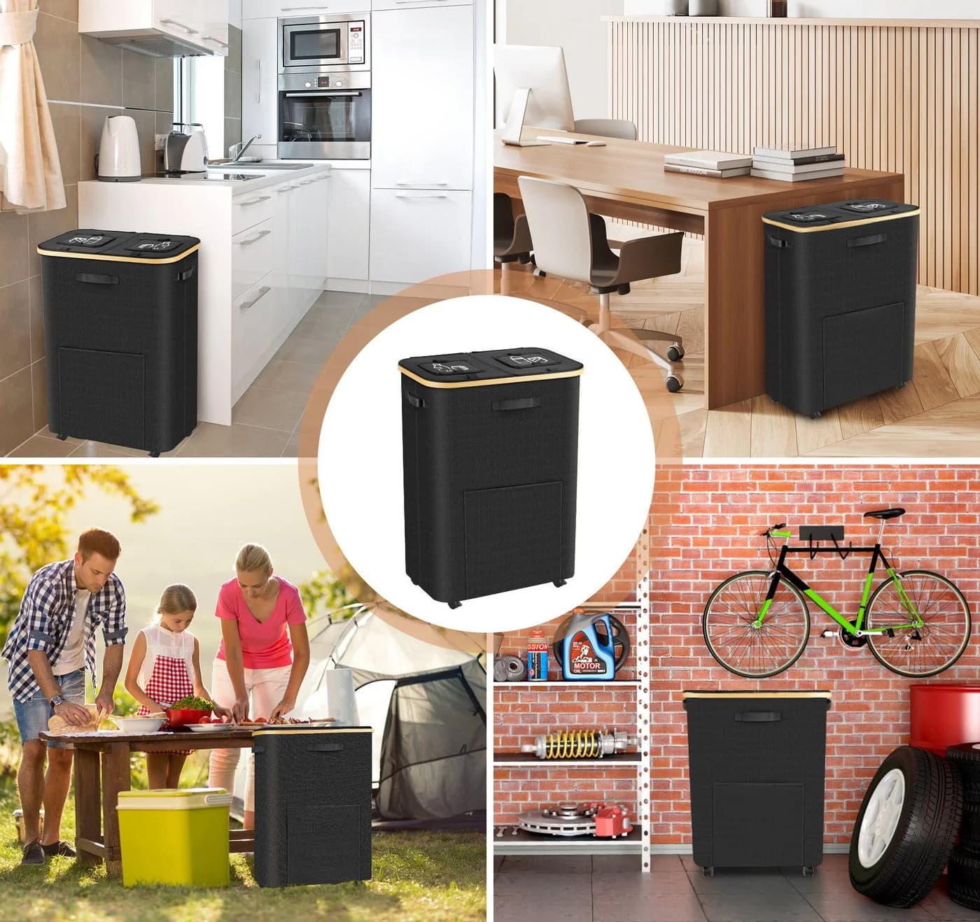 ElitVita Flaschensammler 160L Schwarz 2 Fächer mit Rollen - Bild 3
