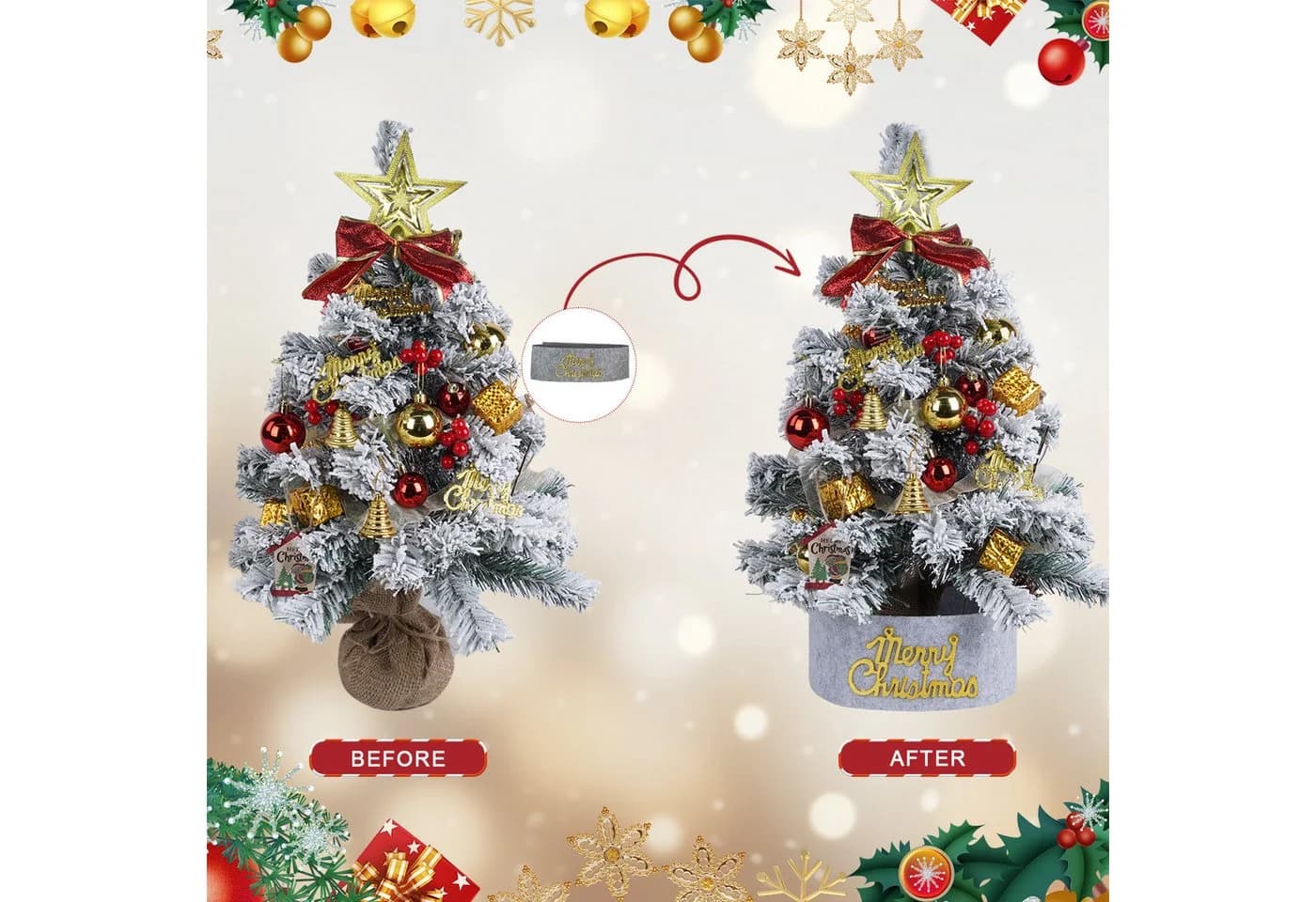 ElitVita Mini-Weihnachtsbaum 60 cm mit Lichterkette und Deko-Set - Bild 4