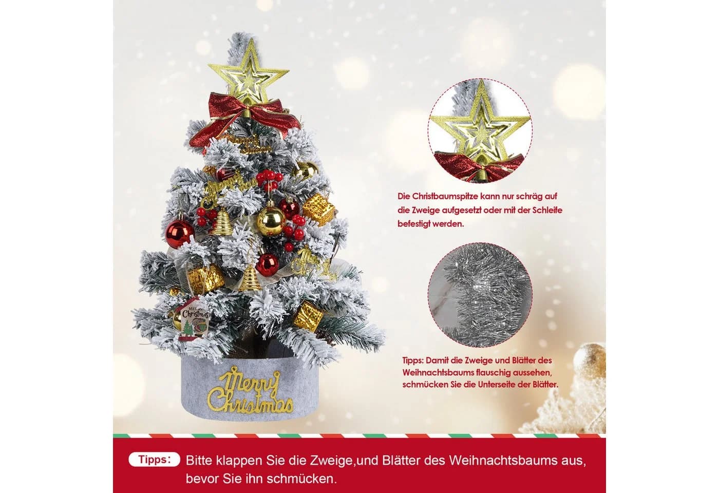 ElitVita Mini-Weihnachtsbaum 60 cm mit Lichterkette und Deko-Set - Bild 5