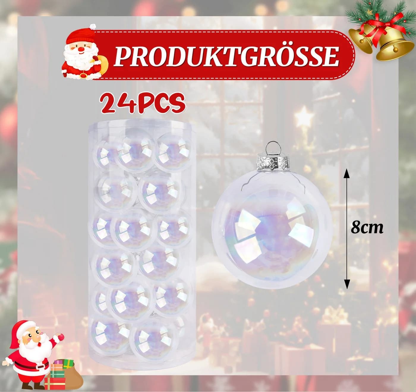 ElitVita Weihnachtsbaumkugel 24er Set Glas Transparent Irisierend