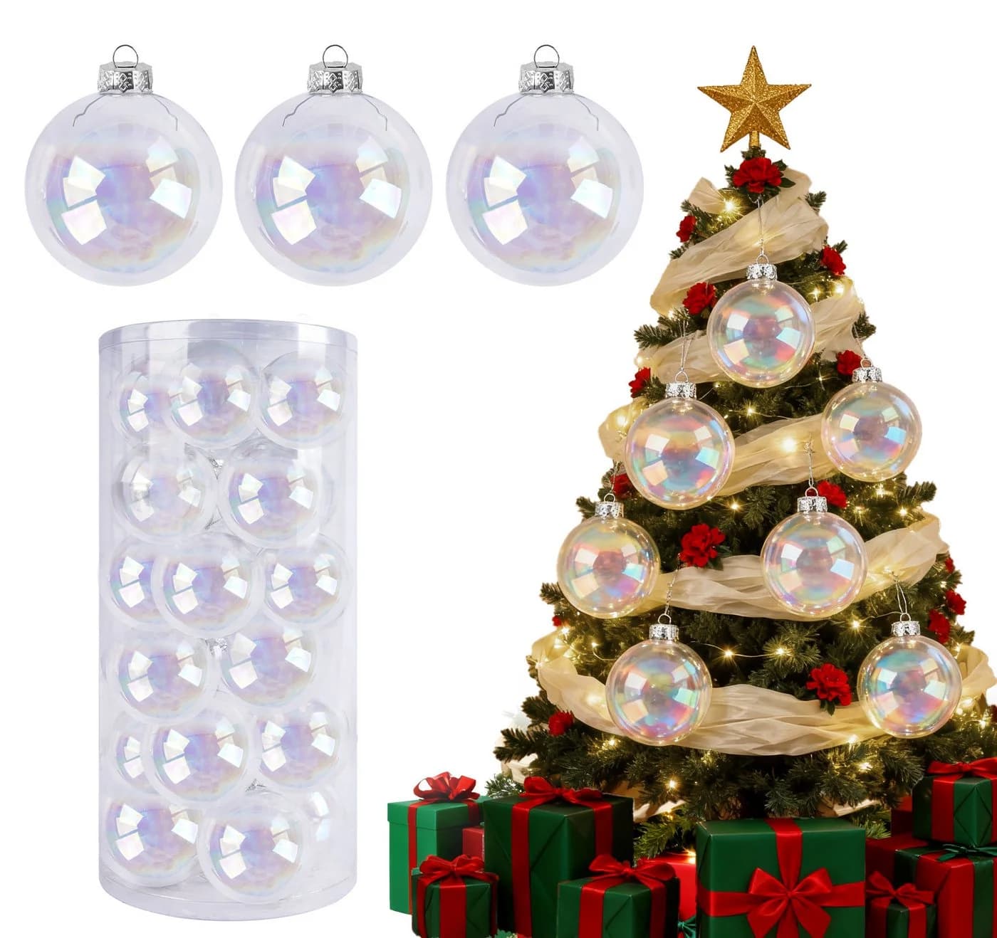 ElitVita Weihnachtsbaumkugel 24er Set Glas Transparent Irisierend - Bild 2
