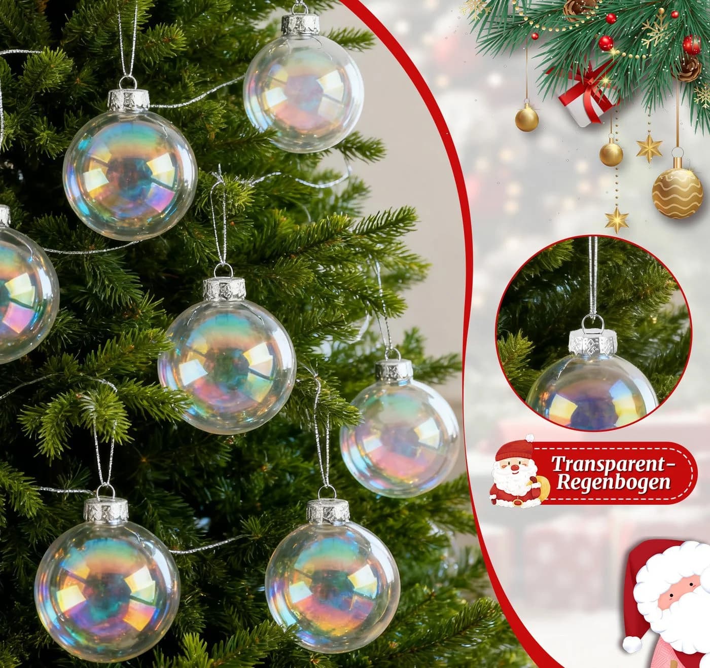ElitVita Weihnachtsbaumkugel 24er Set Glas Transparent Irisierend - Bild 4