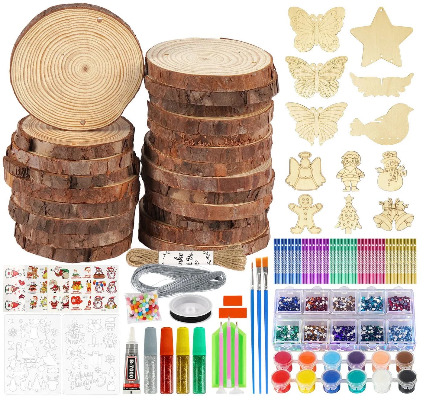 ElitVita Rindenscheiben 22 Stück Holzscheiben 8-9cm mit 8 Stück Windspiel Bastelset - Bild 2