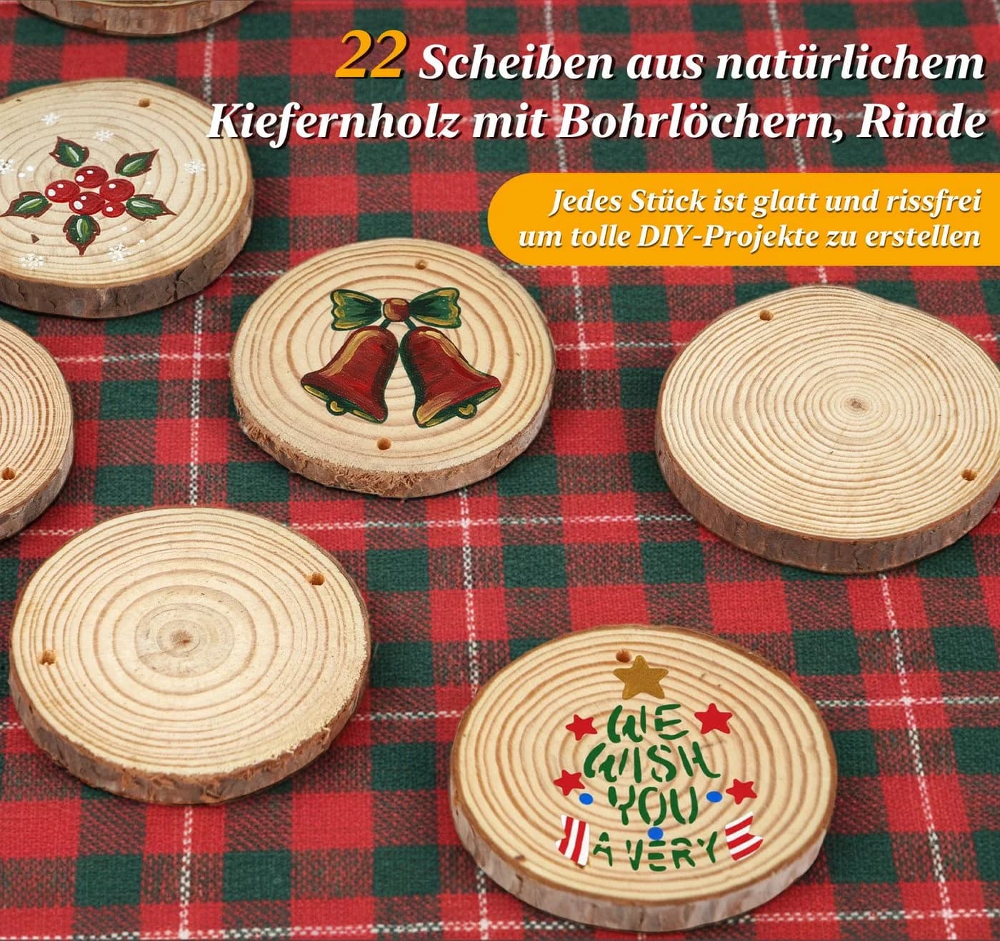 ElitVita Rindenscheiben 22 Stück Holzscheiben 8-9cm mit 8 Stück Windspiel Bastelset - Bild 4