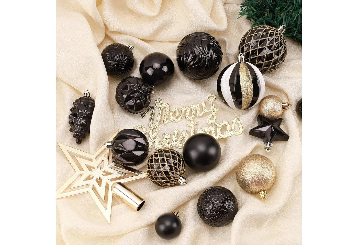 ElitVita Weihnachtskugeln Set 66-tlg Schwarz Gold PS-Kunststoff - Bild 3