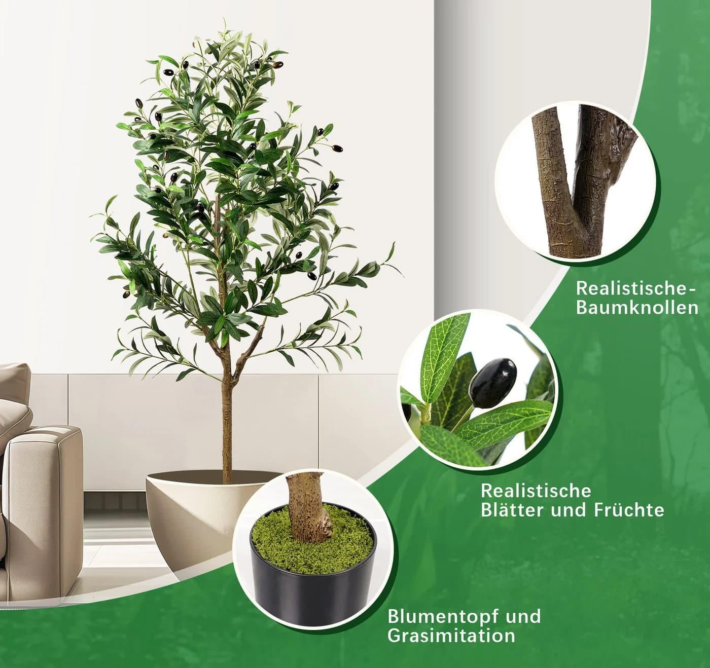 Lindahandel Kunstbaum Olivenbaum 150 cm Grün mit UV-Schutz - Bild 5