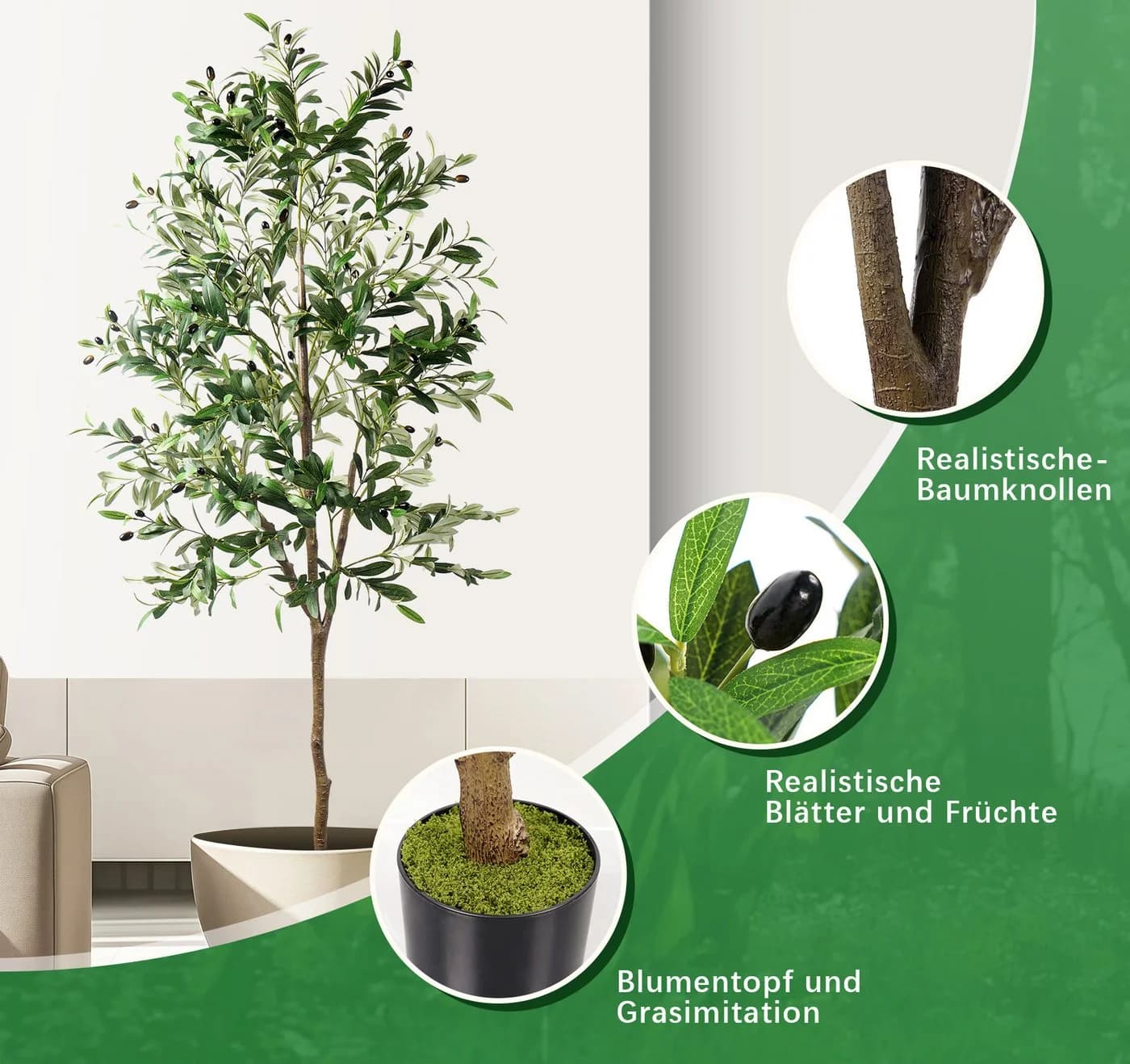 Kunstbaum Olivenbaum Künstlich 180 cm ElitVita - Bild 5