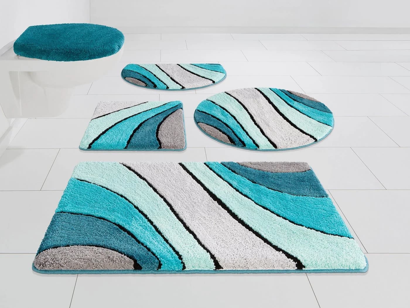 OTTO HOME Badtextilien-Set 3-tlg. Petrol Wellen-Motiv
