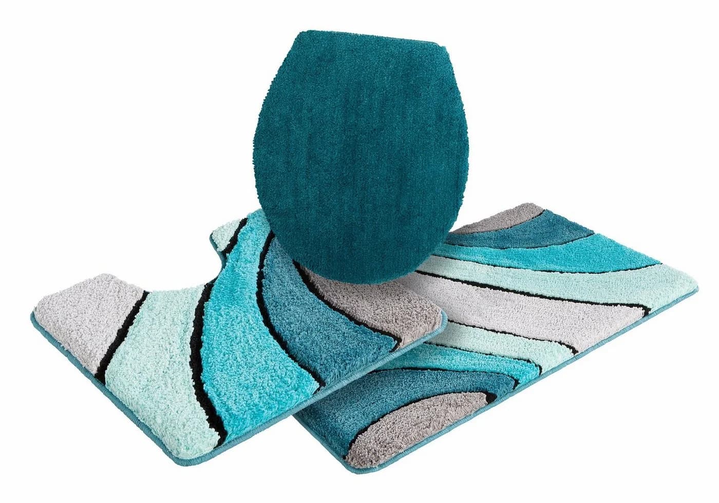 OTTO HOME Badtextilien-Set 3-tlg. Petrol Wellen-Motiv - Bild 2