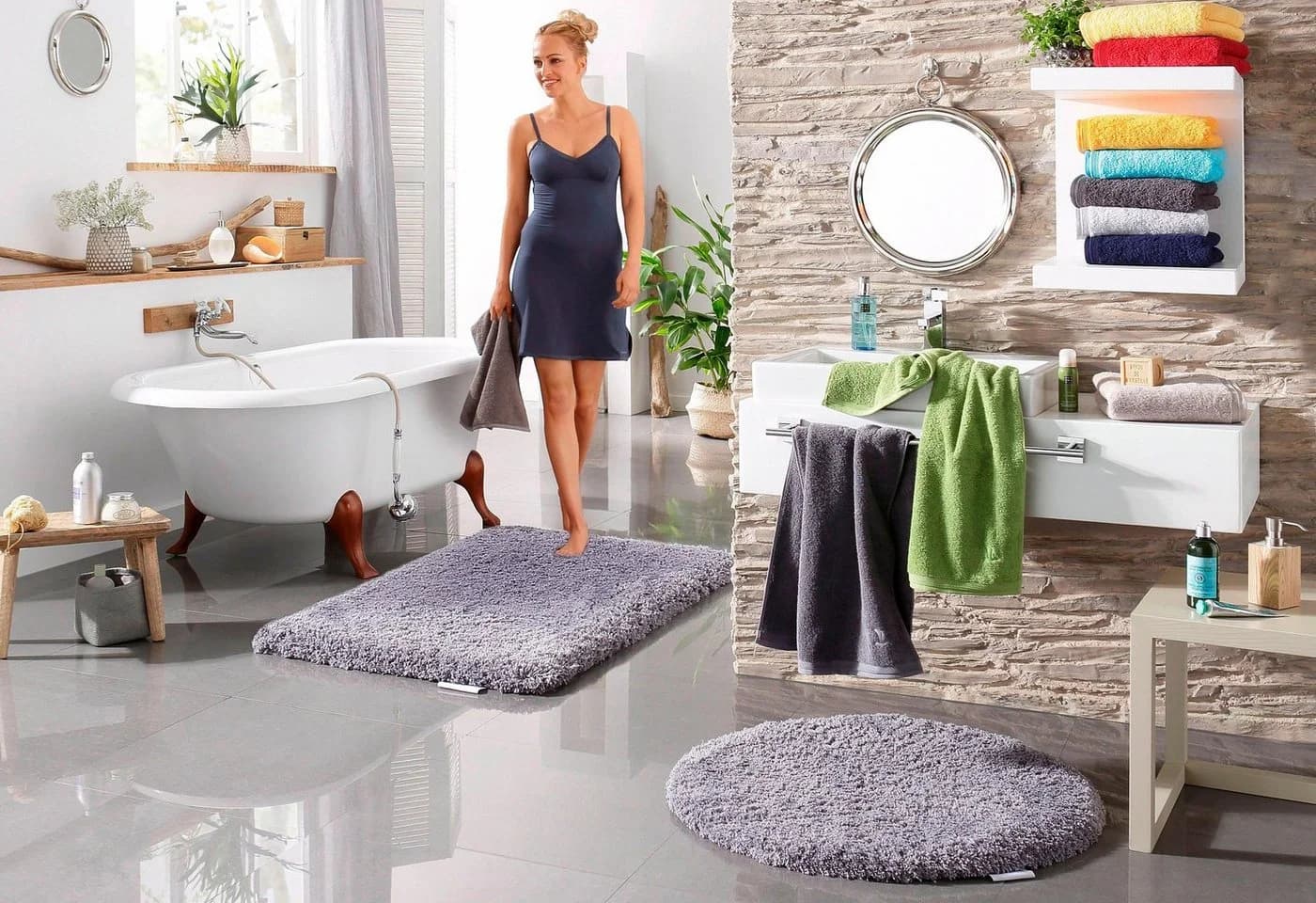 Möve Badematte Superwuschel Grau Mikrofaser 3-tlg. Set - Bild 4