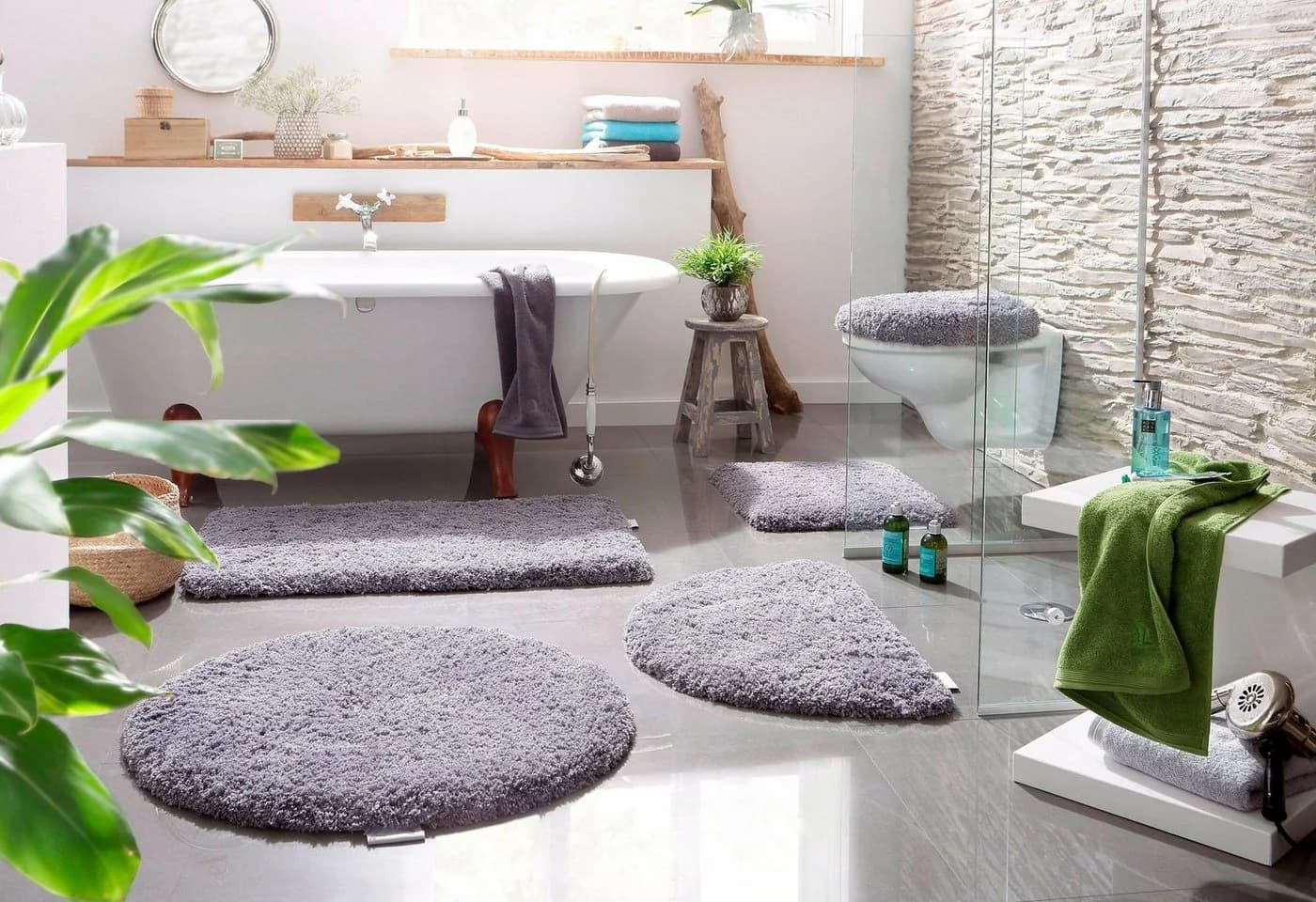 Möve Badematte Superwuschel Grau Mikrofaser 3-tlg. Set - Bild 5