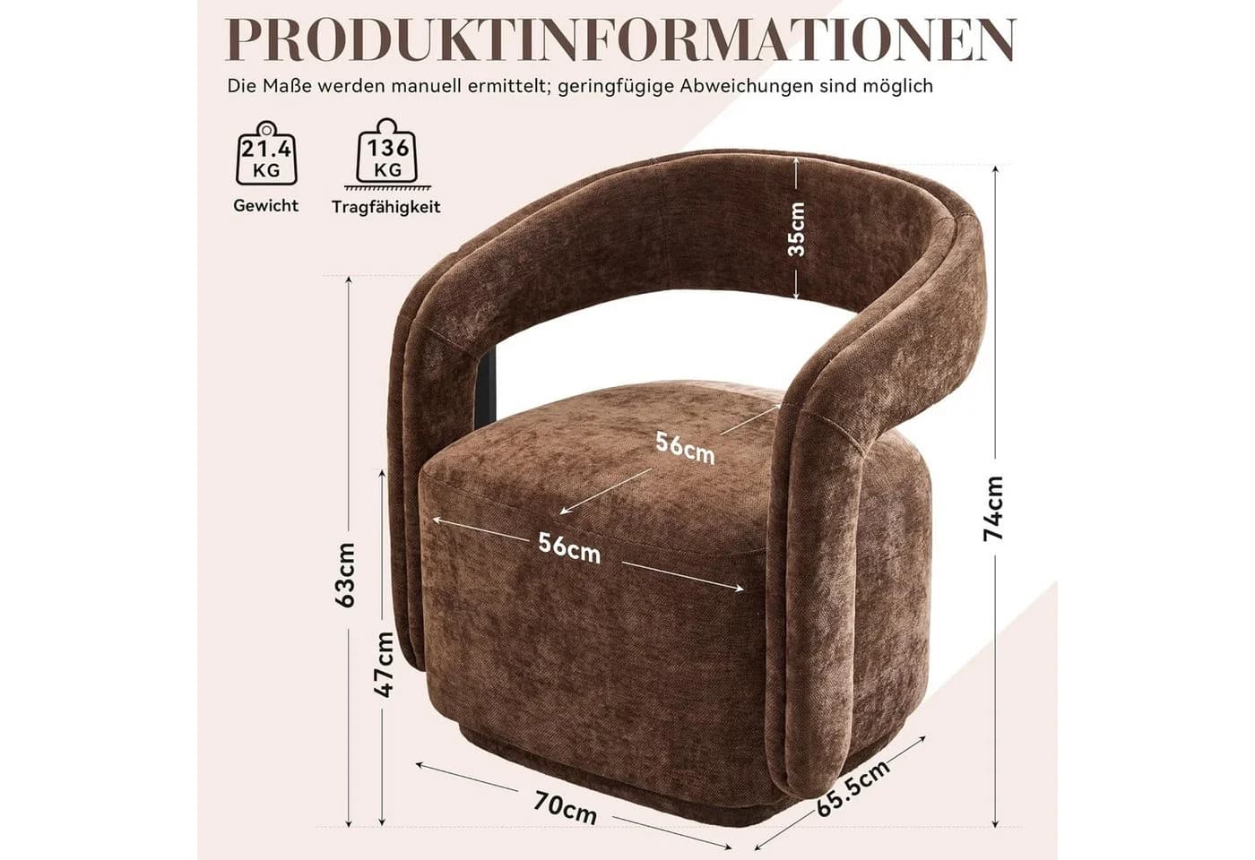 DEKKETO Polstersessel Chenille Lounge Sessel Moderner Drehsessel
