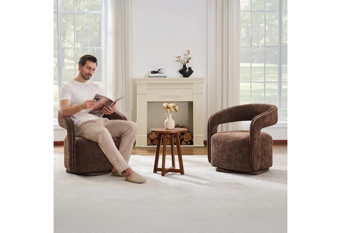 DEKKETO Polstersessel Chenille Lounge Sessel Moderner Drehsessel - Bild 3