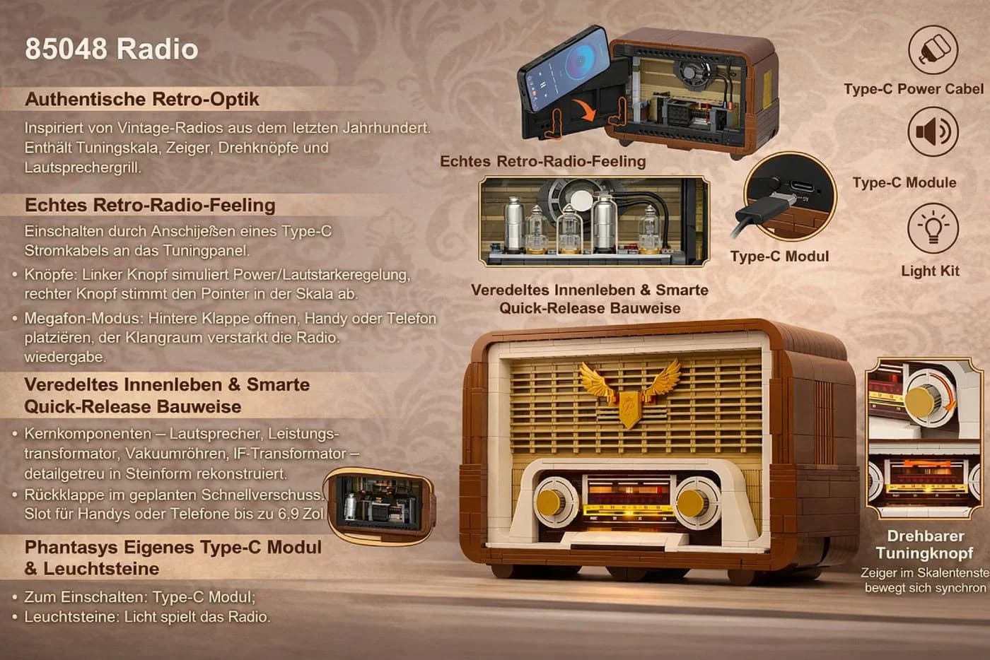 Pantasy 85048 Retro Radio Bausatz 811 Teile mit Beleuchtung - Bild 3