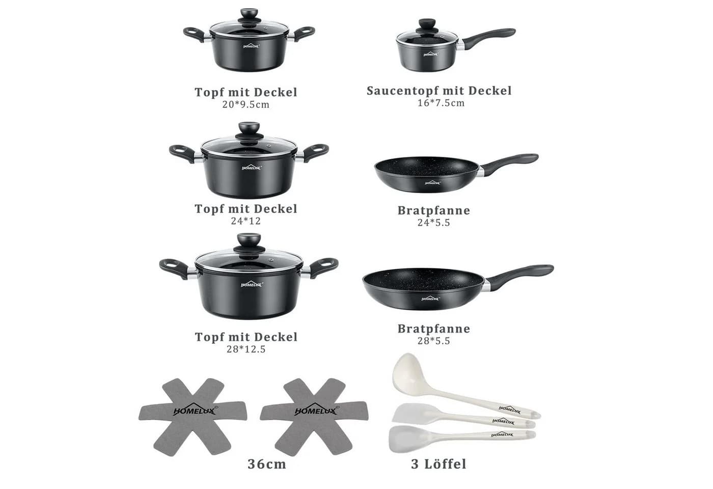 HOMELUX Induktions Topfset 15-tlg. Aluminium Antihaft