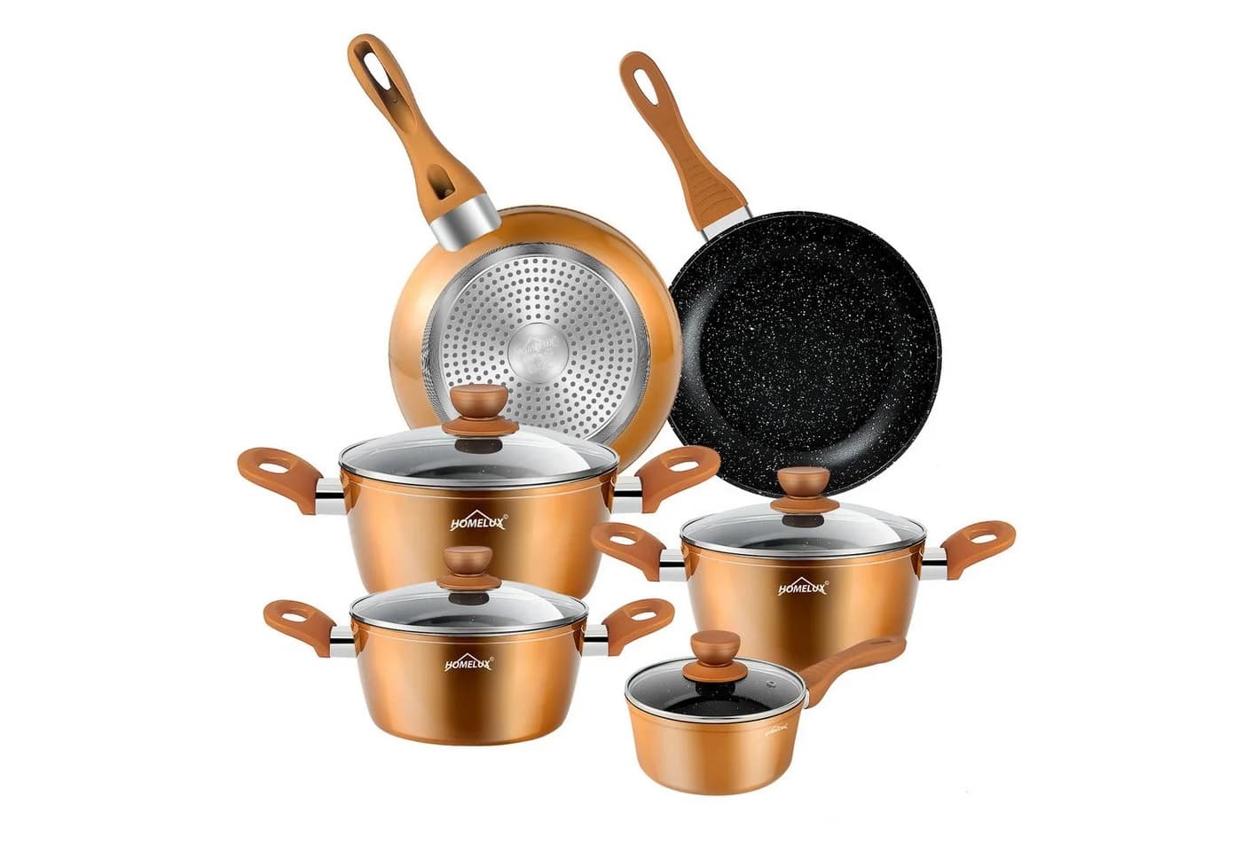 HOMELUX Topf-Set 10-tlg. Induktion Aluminiumguss Gold Antihaft - Bild 2
