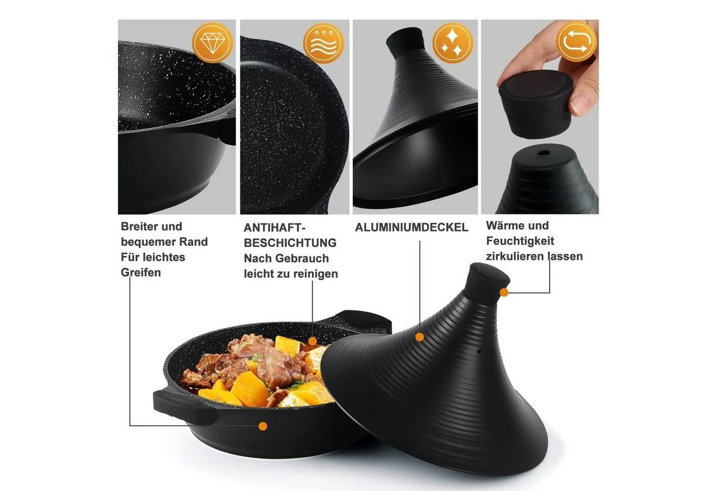Scheffler Dampfgartopf Tajine Topf Schwarz Aluminium Induktion