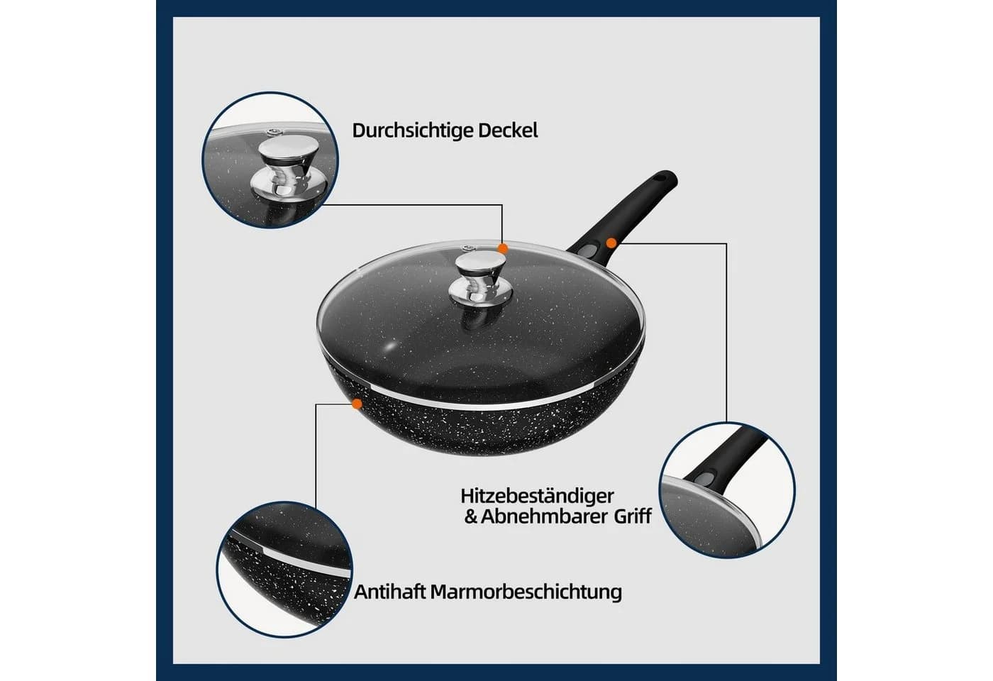 HOMELUX Wokpfanne mit Glasdeckel & abnehmbarem Griff, Antihaft, Induktion - Bild 3