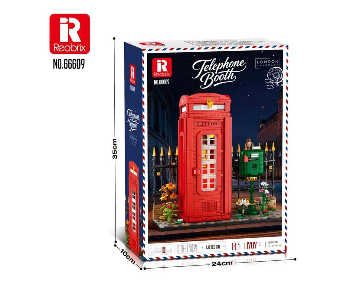 Reobrix Telefonzelle Klemmbaustein Set 1707 Teile Gold - Bild 3