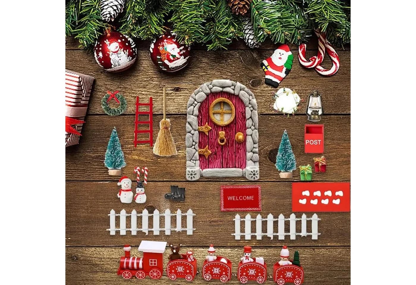 Bundviel Weihnachtsdorf Wichteltür Set Miniatur Zubehör Deko Wichtel Weihnachten - Bild 5