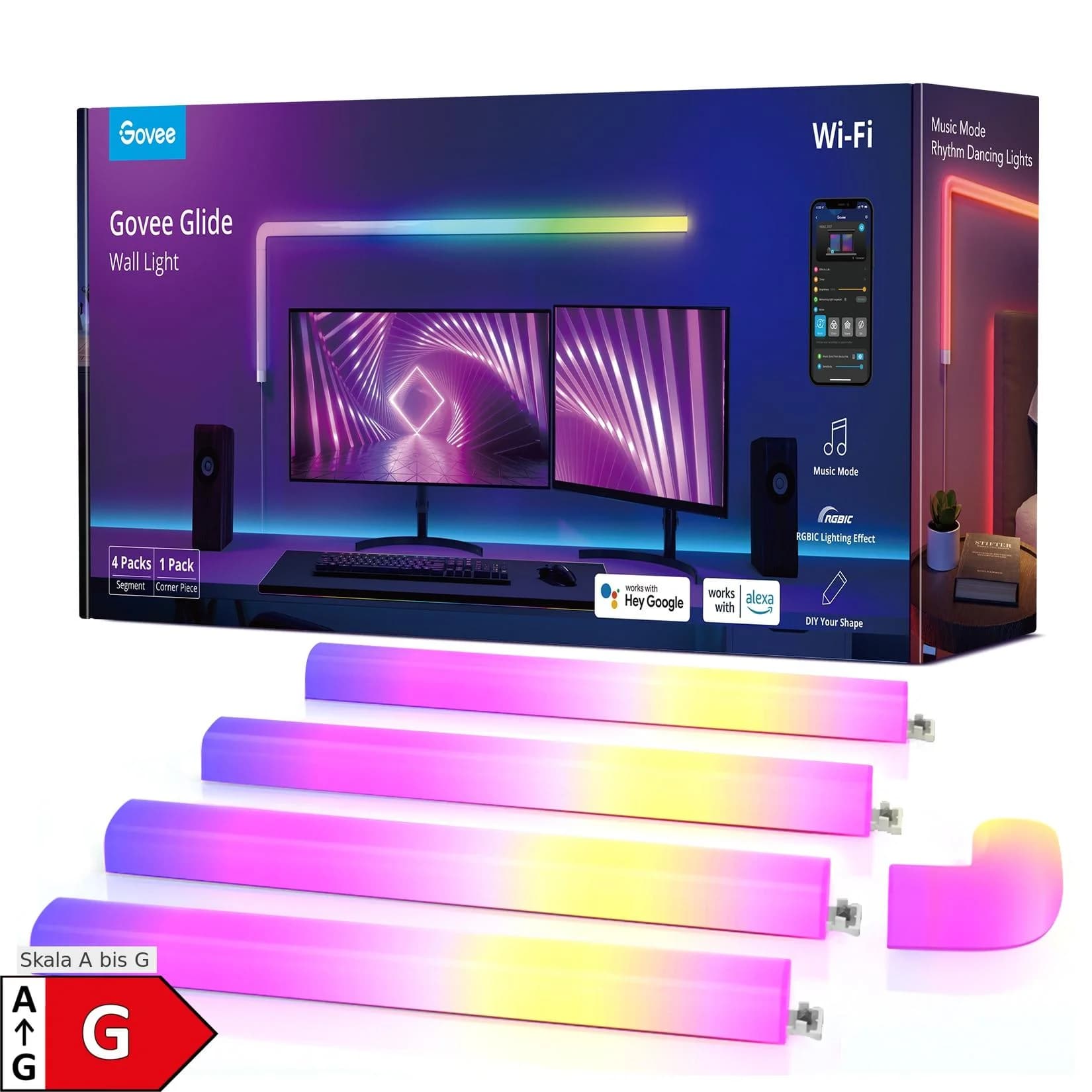 Govee Glide Wall Light (4+1) LED-Wandleuchte RGBIC App-Steuerung Musiksensor