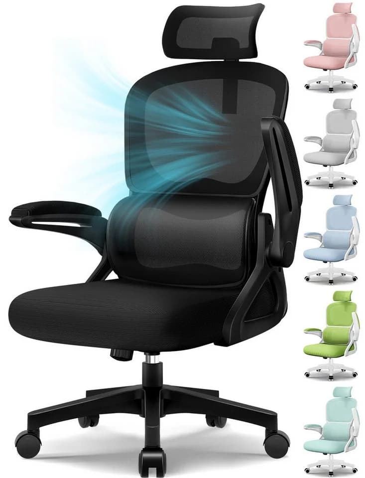 Homimaster Bürostuhl Ergonomisch Schwarz Mesh mit Kopfstütze - Bild 2