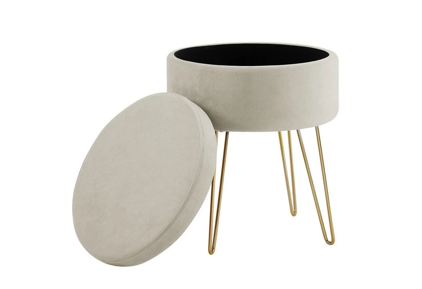 Zedelmaier Stauraumhocker Samt Creme mit goldenen Metallbeinen - Bild 2