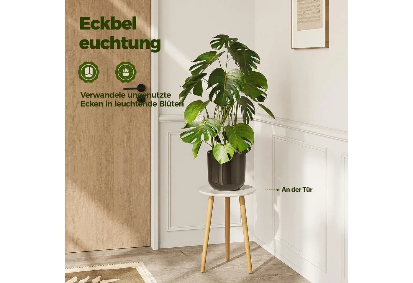Bamworld Blumenständer hoch Weiß Naturholz Skandinavisches Design - Bild 3