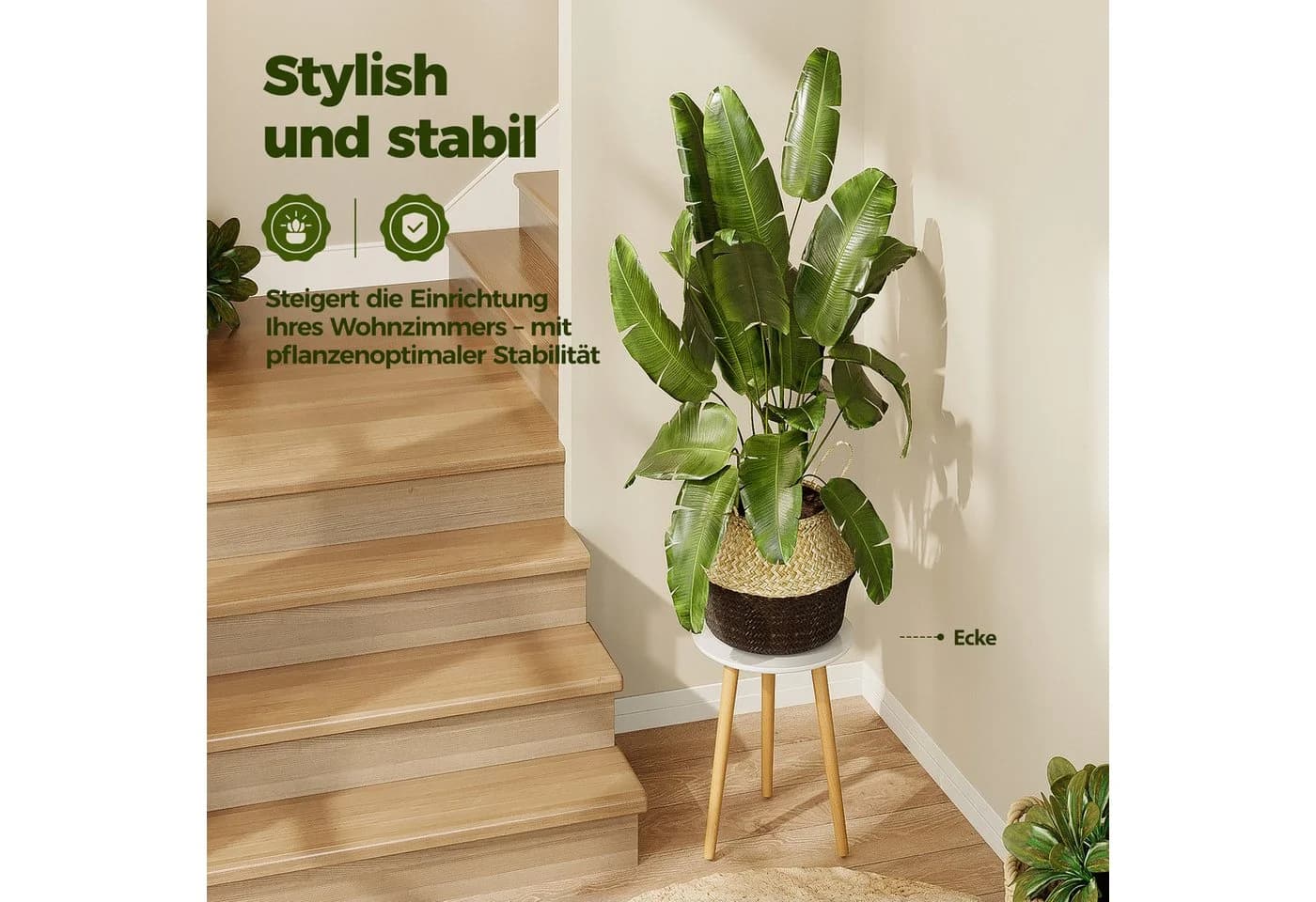 Bamworld Blumenständer hoch Weiß Naturholz Skandinavisches Design - Bild 5