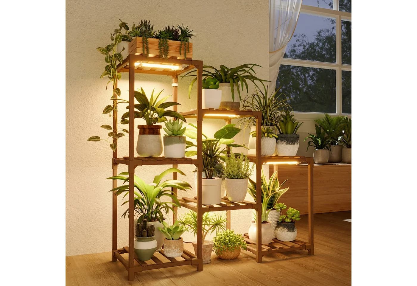 Bamworld Pflanzenständer mit Lampe 3 Ebenen Holz Braun - Bild 2