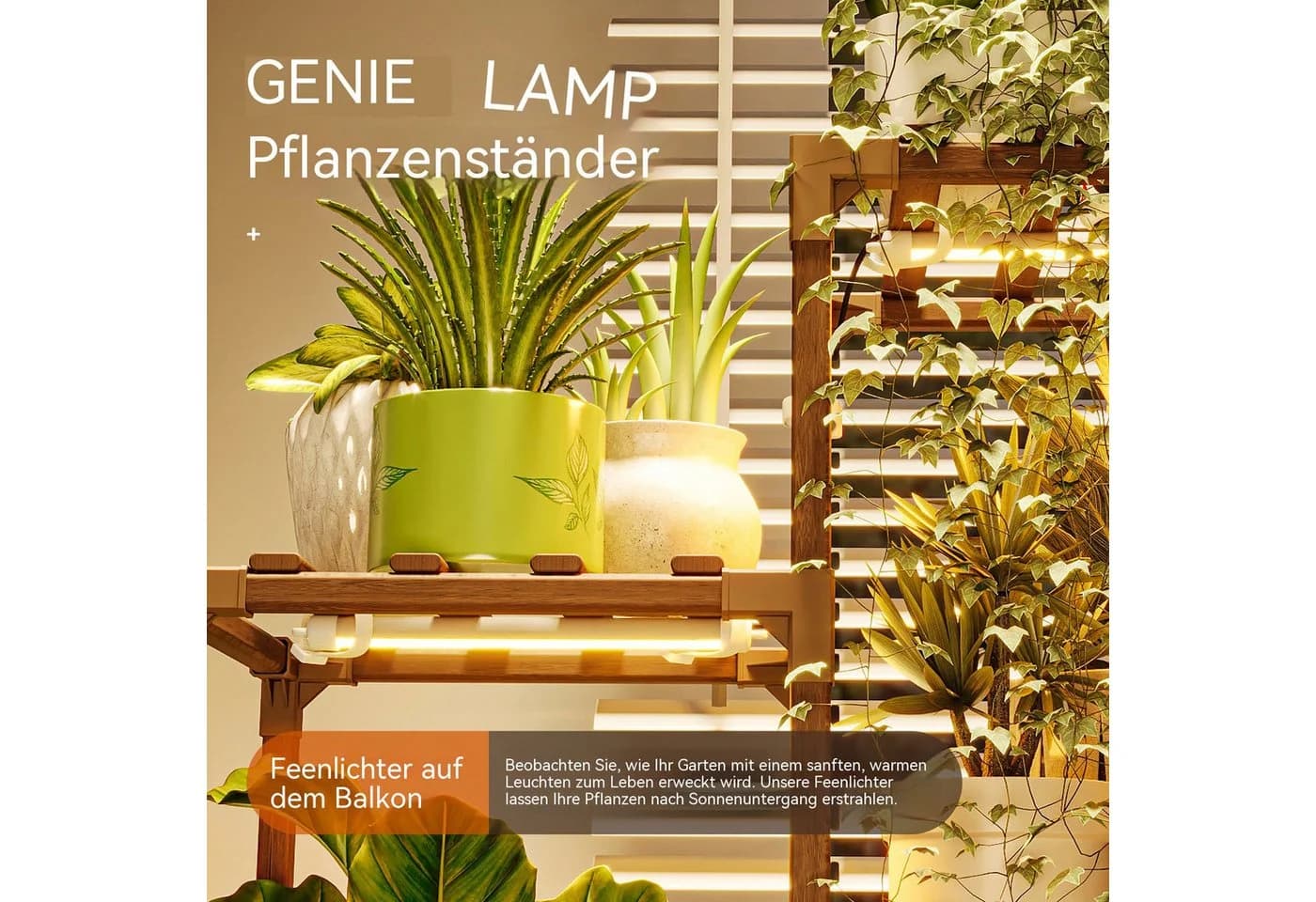 Bamworld Pflanzenständer mit Lampe 3 Ebenen Holz Braun - Bild 4