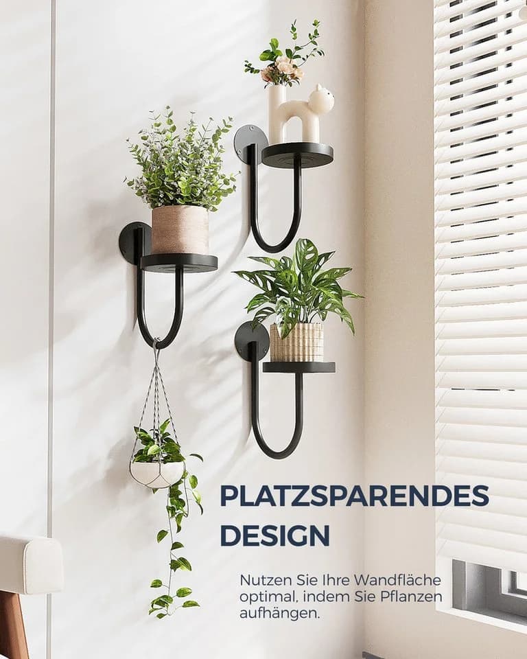 Bamworld Blumenampel Hängegefäße Wandhalter Schwarz 3er-Set - Bild 3