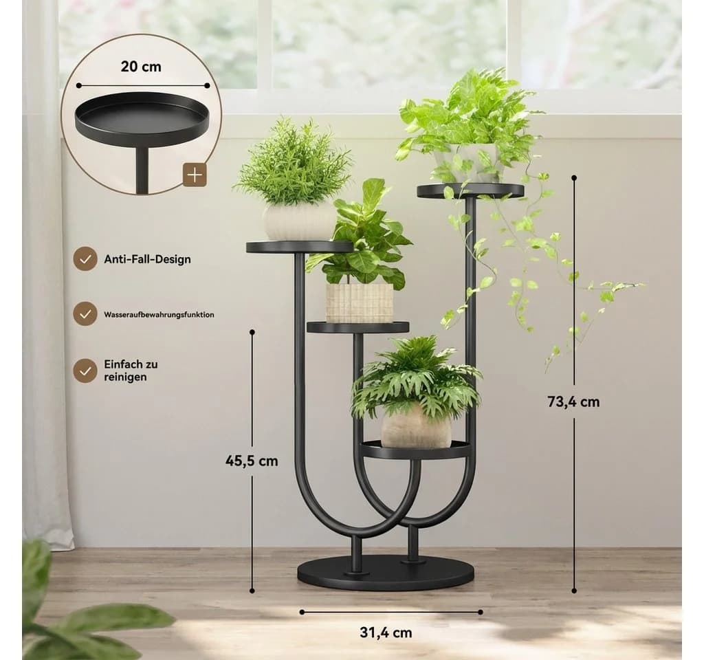 Bamworld Blumenständer 4 Ebenen Schwarz Metall