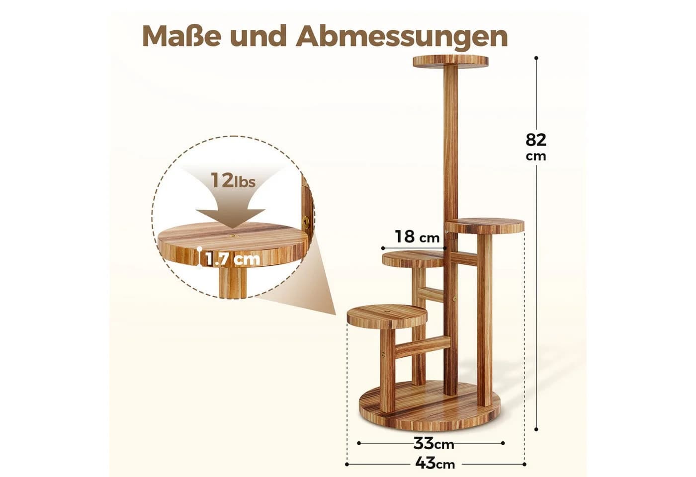 Bamworld 4-stöckiger Blumenständer aus Massivholz Braun
