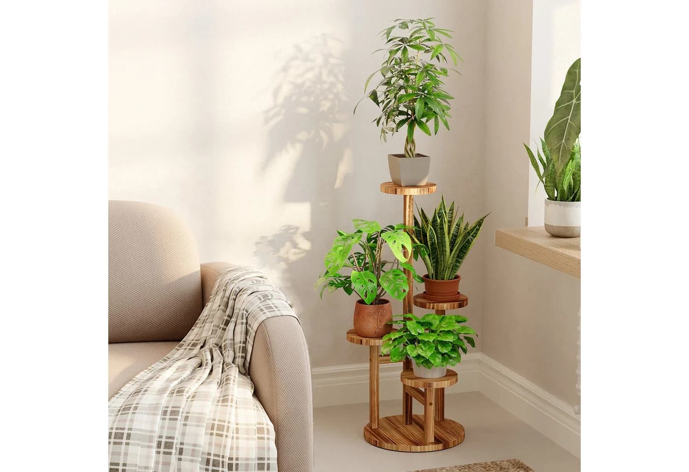 Bamworld 4-stöckiger Blumenständer aus Massivholz Braun - Bild 5