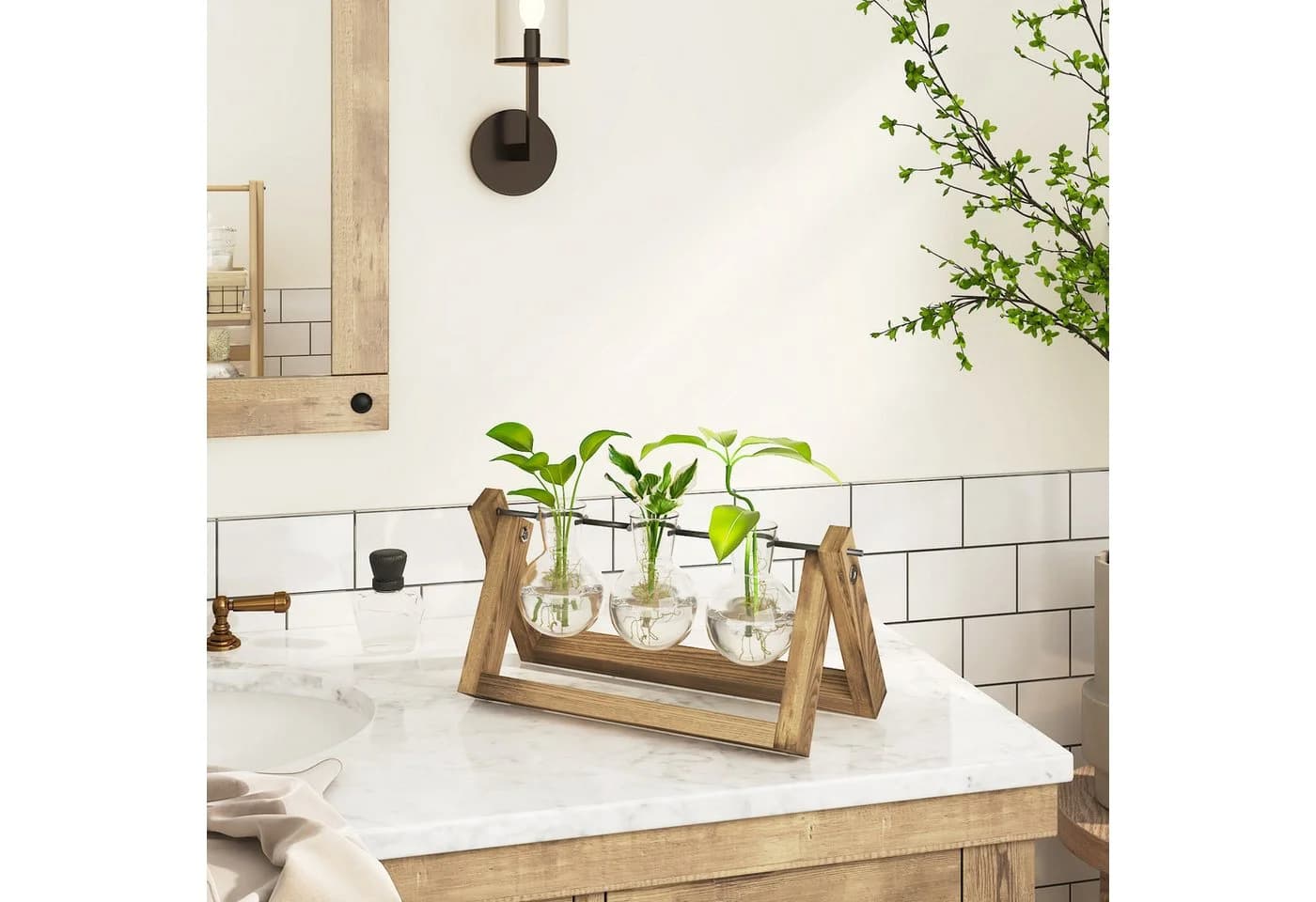 Bamworld Hydrokultur-Station mit Holzständer & 3 Glasvasen - Bild 4