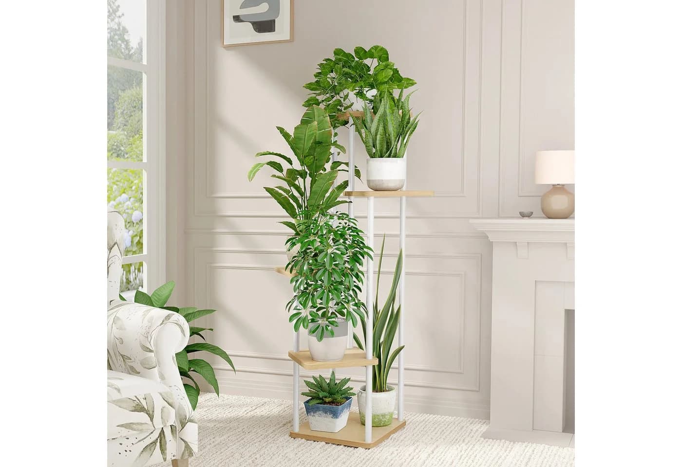 Bamworld Blumenständer 5 Ebenen Modernes Pflanzenregal Holz Metall - Bild 3