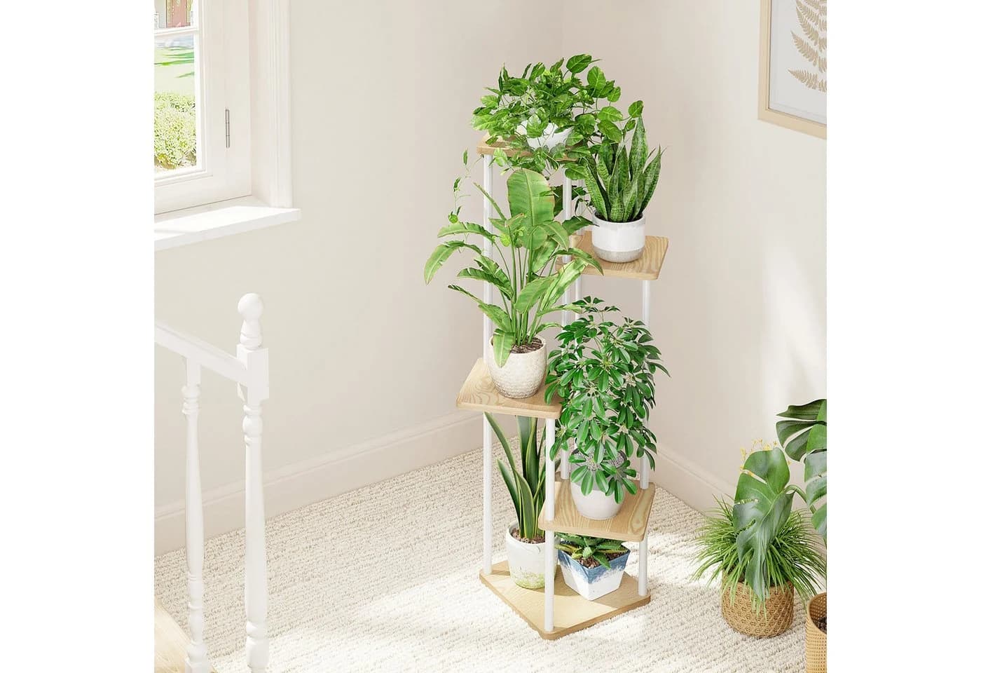 Bamworld Blumenständer 5 Ebenen Modernes Pflanzenregal Holz Metall - Bild 5