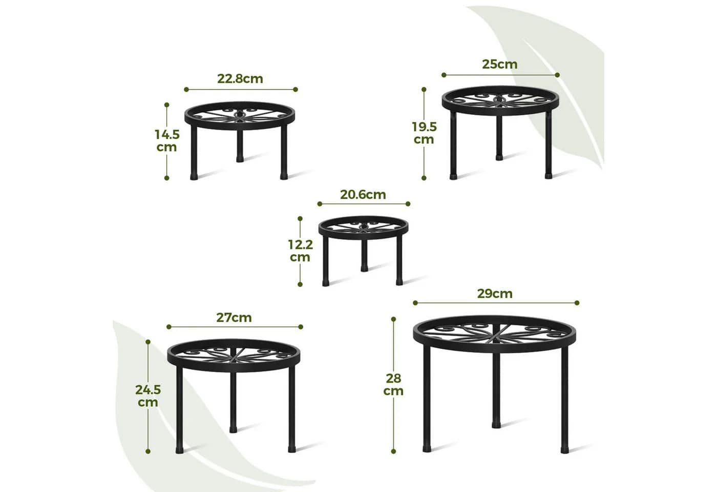 Bamworld Blumenständer 5er-Set Rostfreier Metall-Pflanzenständer