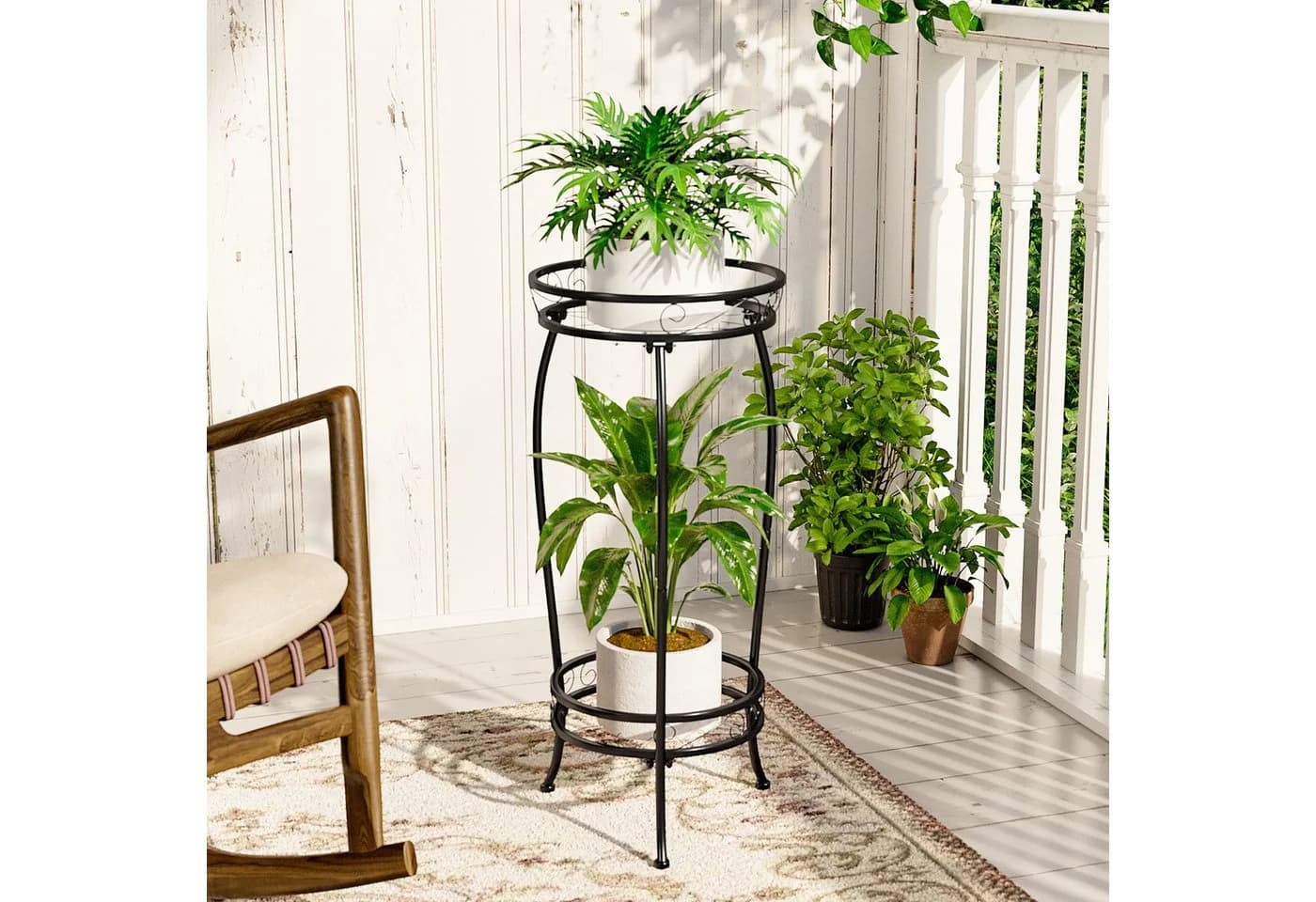 Bamworld Blumenständer Zweistöckiger Pflanzenständer Metallregal 69cm - Bild 3