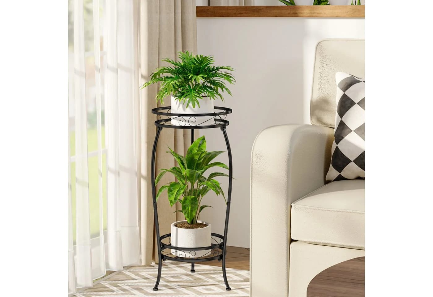 Bamworld Blumenständer Zweistöckiger Pflanzenständer Metallregal 69cm - Bild 4