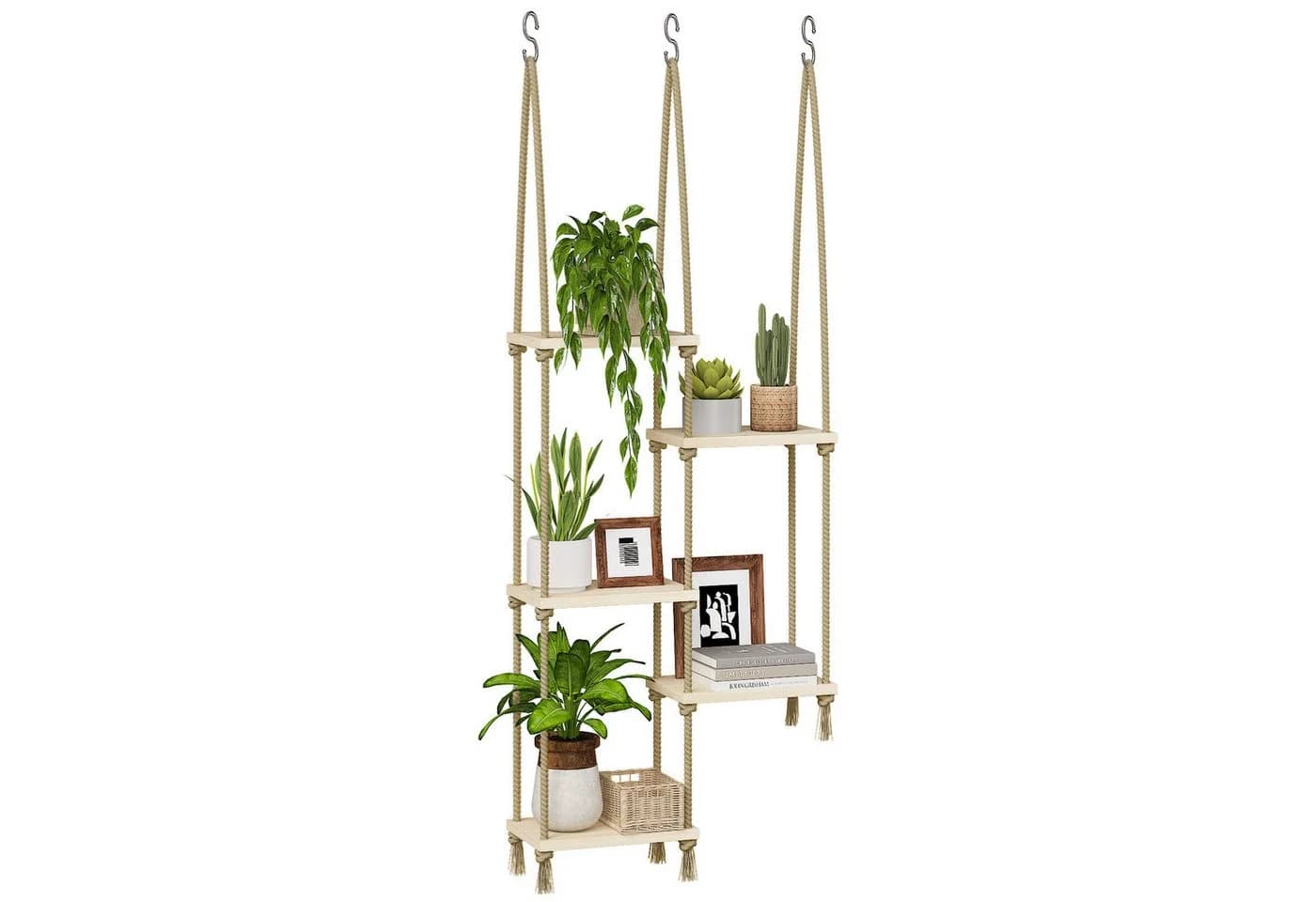 Bamworld Blumenampel Holz Hängepflanzenregal Boho Dekoration - Bild 2