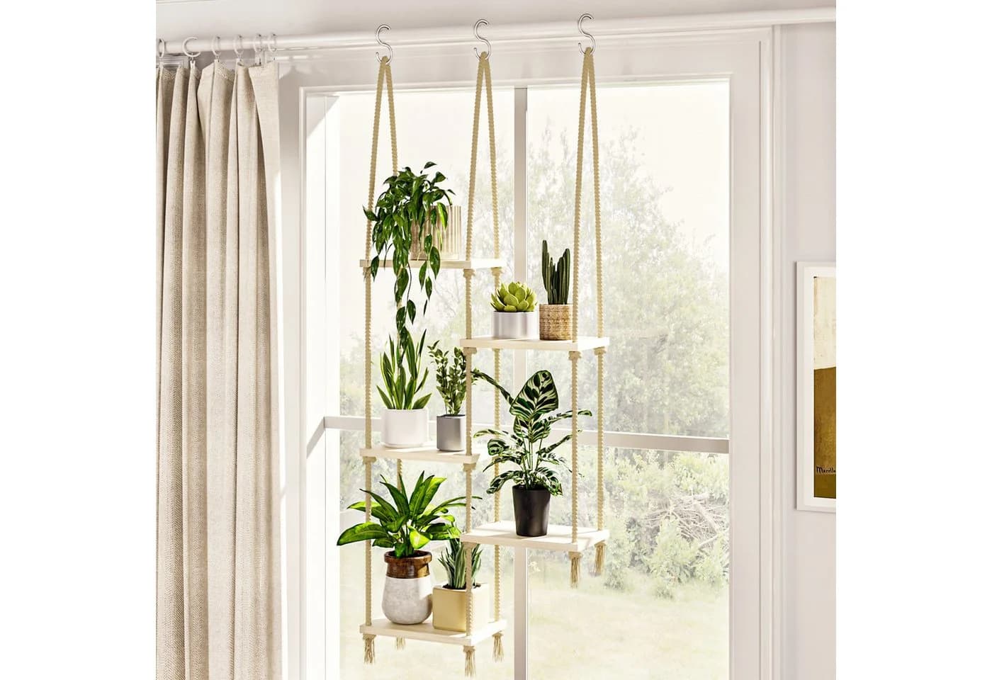 Bamworld Blumenampel Holz Hängepflanzenregal Boho Dekoration - Bild 3