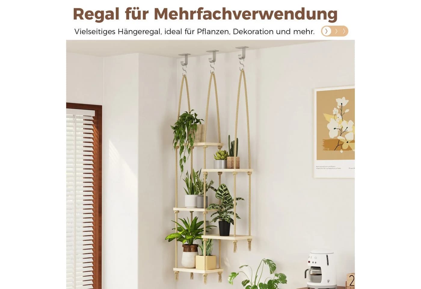 Bamworld Blumenampel Holz Hängepflanzenregal Boho Dekoration - Bild 5