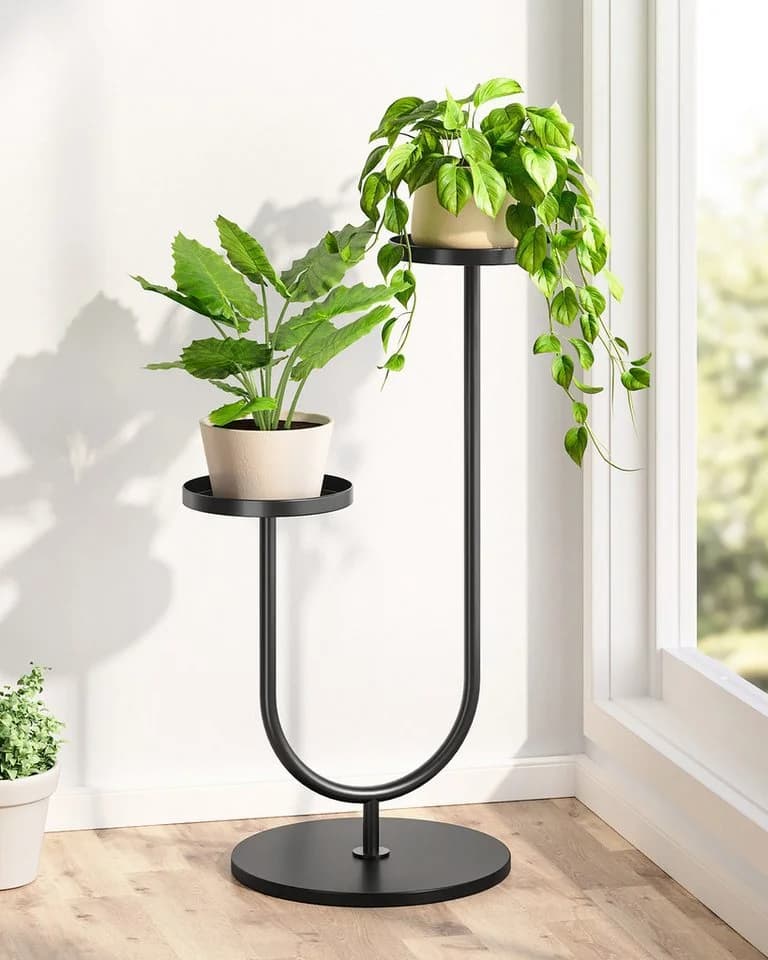 Bamworld Blumenständer Metall Pflanzständer 2-stufig Schwarz - Bild 3